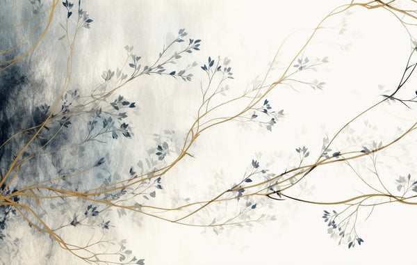 Blue Floral Wallpaper, White Background Mural, Oversized Custom Size Wall Art, Non-Woven, Non-Adhesive, Modern Wall Paper, Removable