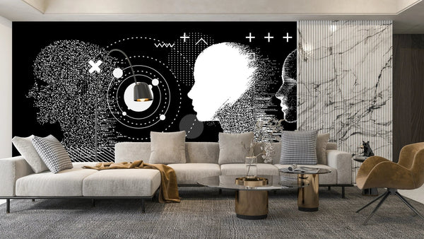 3D Human Heads Wallpaper, Cyberpunk Style Mural, Oversized Custom Size Wall Art, Non - Woven, Non - Adhesive, Modern Wall Paper, Removable - Adawall Wallpaper - Registered Trade Accounts Only, Wallpaper Wholesale Account - W77640 - Adawall Wholesale - Wallpaper Wholesaler