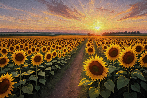 Panaroma Sunflowers, Sunset Wallpaper, Oil Painting Mural, Oversized Custom Size Wall Art, Non-Woven, Non-Adhesive, Modern Wall Paper, Removable