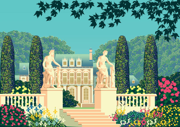 Flower Garden Wallpaper, House and Statues Mural, Oversized Custom Size Wall Art, Non-Woven, Non-Adhesive, Modern Wall Paper, Removable