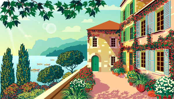 Village Square Wallpaper, Traditional House Mural, Oversized Custom Size Wall Art, Non-Woven, Non-Adhesive, Modern Wall Paper, Removable