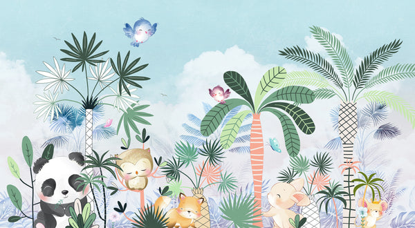 Cute Animals Wallpaper, Forest Mural, Oversized Custom Size Wall Art, Non-Woven, Non-Adhesive, Modern Wall Paper, Removable