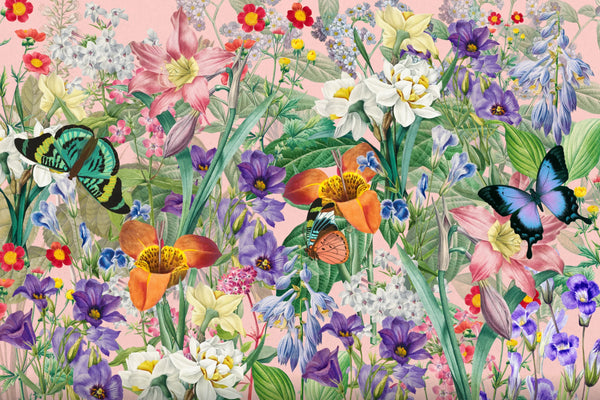 Aesthetic Wildflower Wallpaper, Botanical Mural, Oversized Custom Size Wall Art, Non-Woven, Non-Adhesive, Modern Wall Paper, Removable