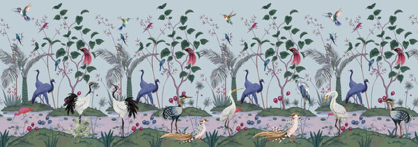 Chinoiserie Wallpaper, Birds, Floral Mural, Oversized Custom Size Wall Art, Non-Woven, Non-Adhesive, Modern Wall Paper, Removable
