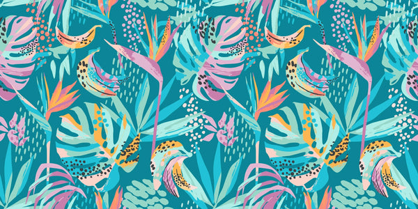 Abstract Tropical Leaves Wallpaper, Seamless Pattern Mural, Oversized Custom Size Wall Art, Non-Woven, Non-Adhesive, Modern Wall Paper, Removable