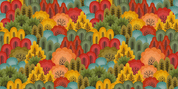 Autumn Forest, Trees Wallpaper, Seamless Pattern Mural, Oversized Custom Size Wall Art, Non-Woven, Non-Adhesive, Modern Wall Paper, Removable