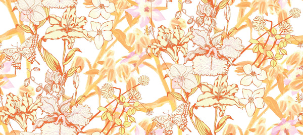 Fantastic Flowers and Butterflies Wallpaper, Seamless Pattern Mural, Oversized Custom Size Wall Art, Non-Woven, Non-Adhesive, Modern Wall Paper, Removable