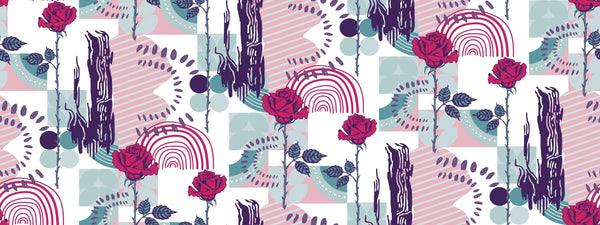 Rose and Abstract Figures Wallpaper, Seamless Pattern Mural, Oversized Custom Size Wall Art, Non-Woven, Non-Adhesive, Modern Wall Paper, Removable