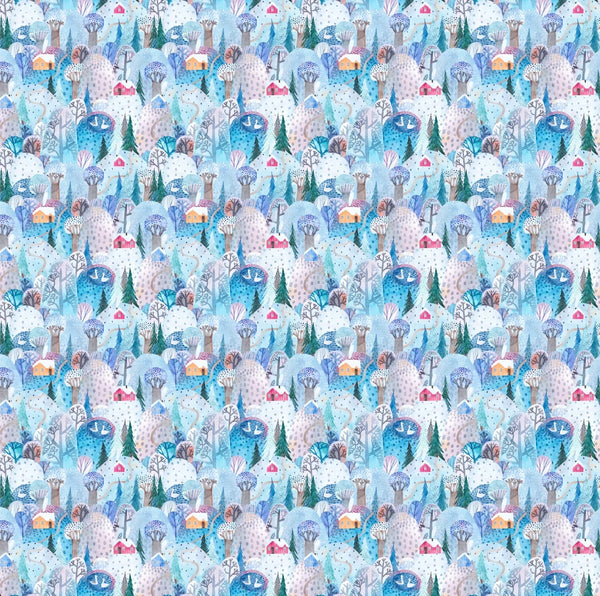 Childish Forest Wallpaper, Winter Seamless Pattern Mural, Oversized Custom Size Wall Art, Non-Woven, Non-Adhesive, Modern Wall Paper, Removable