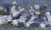 Birds Wallpaper, Lotus and Blue Background Mural, Oversized Custom Size Wall Art, Non-Woven, Non-Adhesive, Modern Wall Paper, Removable