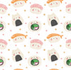 Sushi Kawaii Watercolor Food Wallpaper, Seamless Pattern Mural, Oversized Custom Size Wall Art, Non-Woven, Non-Adhesive, Modern Wall Paper, Removable