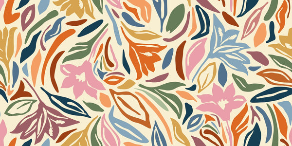 Abstract Shapes and Flowers Wallpaper, Colorful Mural, Oversized Custom Size Wall Art, Non-Woven, Non-Adhesive, Modern Wall Paper, Removable