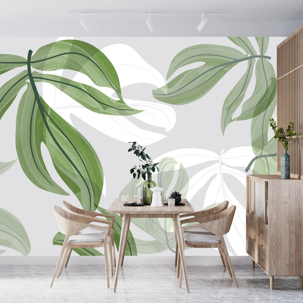 Abstract Art Wallpaper, Tropical Leaves Mural, Oversized Custom Size Wall Art, Non - Woven, Non - Adhesive, Modern Wall Paper, Removable - Adawall Wallpaper - Registered Trade Accounts Only, Wallpaper Wholesale Account - W77933 - Adawall Wholesale - Wallpaper Wholesaler