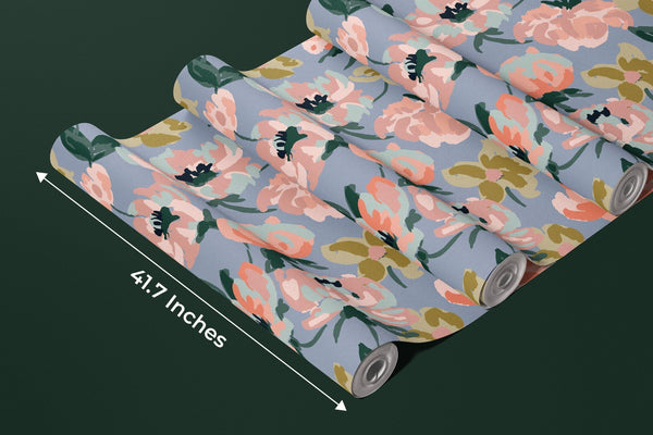 Abstract Floral, Blue Background Wallpaper, Seamless Pattern Mural, Oversized Custom Size Wall Art, Non - Woven, Non - Adhesive, Modern Wall Paper, Removable - Adawall Wallpaper - Registered Trade Accounts Only, Wallpaper Wholesale Account - W78083 - Adawall Wholesale - Wallpaper Wholesaler