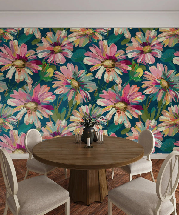 Abstract Flowers Blooming Wallpaper, Seamless Pattern Mural, Oversized Custom Size Wall Art, Non - Woven, Non - Adhesive, Modern Wall Paper, Removable - Adawall Wallpaper - Registered Trade Accounts Only, Wallpaper Wholesale Account - W77580 - Adawall Wholesale - Wallpaper Wholesaler