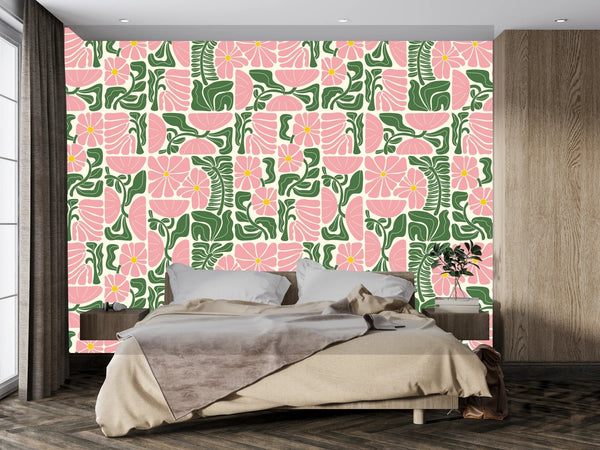Abstract Geometric Floral Wallpaper, Seamless Pattern Mural, Oversized Custom Size Wall Art, Non - Woven, Non - Adhesive, Modern Wall Paper, Removable - Adawall Wallpaper - Registered Trade Accounts Only, Wallpaper Wholesale Account - W77566 - Adawall Wholesale - Wallpaper Wholesaler