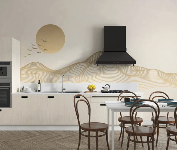 Abstract Gold Landscape Wallpaper, Mountain and Birds Mural, Oversized Custom Size Wall Art, Non - Woven, Non - Adhesive, Modern Wall Paper, Removable - Adawall Wallpaper - Registered Trade Accounts Only, Wallpaper Wholesale Account - W77908 - Adawall Wholesale - Wallpaper Wholesaler