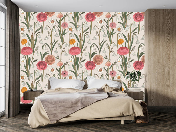Abstract Handmade Floral Wallpaper, Seamless Pattern Mural, Oversized Custom Size Wall Art, Non - Woven, Non - Adhesive, Modern Wall Paper, Removable - Adawall Wallpaper - Registered Trade Accounts Only, Wallpaper Wholesale Account - W78011 - Adawall Wholesale - Wallpaper Wholesaler