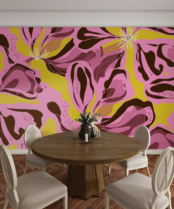 Abstract Pink Flowers Wallpaper, Seamless Pattern Mural, Oversized Custom Size Wall Art, Non - Woven, Non - Adhesive, Modern Wall Paper, Removable - Adawall Wallpaper - Registered Trade Accounts Only, Wallpaper Wholesale Account - W77738 - Adawall Wholesale - Wallpaper Wholesaler