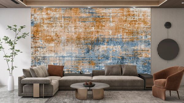 Abstract Retro Wallpaper, Blue and Orange Mural, Oversized Custom Size Wall Art, Non - Woven, Non - Adhesive, Modern Wall Paper, Removable - Adawall Wallpaper - Registered Trade Accounts Only, Wallpaper Wholesale Account - W78219 - Adawall Wholesale - Wallpaper Wholesaler