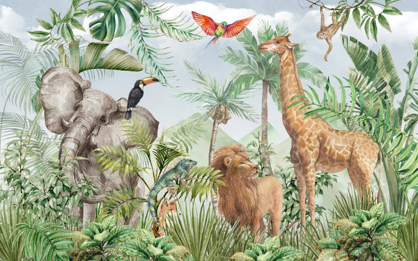 African Animals Wallpaper, Watercolor Wildlife Mural, Oversized Custom Size Wall Art, Non - Woven, Non - Adhesive, Modern Wall Paper, Removable - Adawall Wallpaper - Registered Trade Accounts Only, Wallpaper Wholesale Account - W78093 - Adawall Wholesale - Wallpaper Wholesaler