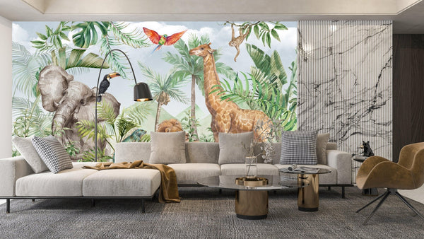 African Animals Wallpaper, Watercolor Wildlife Mural, Oversized Custom Size Wall Art, Non - Woven, Non - Adhesive, Modern Wall Paper, Removable - Adawall Wallpaper - Registered Trade Accounts Only, Wallpaper Wholesale Account - W78093 - Adawall Wholesale - Wallpaper Wholesaler