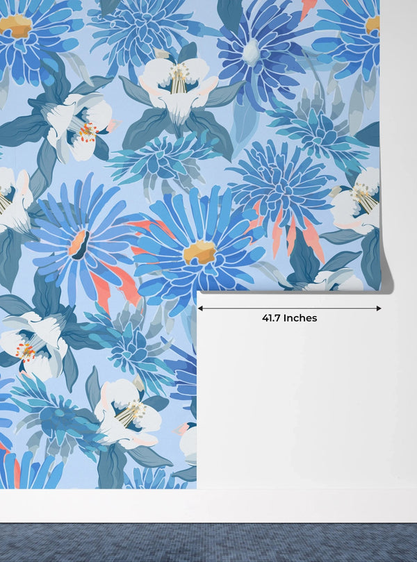 Art Blue Floral Wallpaper, Seamless Pattern Mural, Oversized Custom Size Wall Art, Non - Woven, Non - Adhesive, Modern Wall Paper, Removable - Adawall Wallpaper - Registered Trade Accounts Only, Wallpaper Wholesale Account - W78013 - Adawall Wholesale - Wallpaper Wholesaler