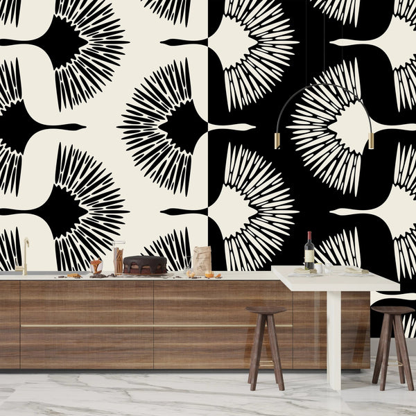 Art Deco Crane Wallpaper, Seamless Pattern Mural, Oversized Custom Size Wall Art, Non - Woven, Non - Adhesive, Modern Wall Paper, Removable - Adawall Wallpaper - Registered Trade Accounts Only, Wallpaper Wholesale Account - W77847 - Adawall Wholesale - Wallpaper Wholesaler