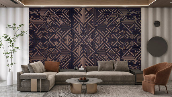 Art Deco Wallpaper, Geometric Golden Mural, Oversized Custom Size Wall Art, Non - Woven, Non - Adhesive, Modern Wall Paper, Removable - Adawall Wallpaper - Registered Trade Accounts Only, Wallpaper Wholesale Account - W77852 - Adawall Wholesale - Wallpaper Wholesaler