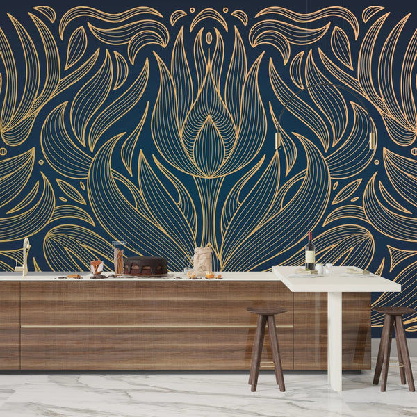 Art Deco Wallpaper, Wavy Flower Mural, Oversized Custom Size Wall Art, Non - Woven, Non - Adhesive, Modern Wall Paper, Removable - Adawall Wallpaper - Registered Trade Accounts Only, Wallpaper Wholesale Account - W77849 - Adawall Wholesale - Wallpaper Wholesaler
