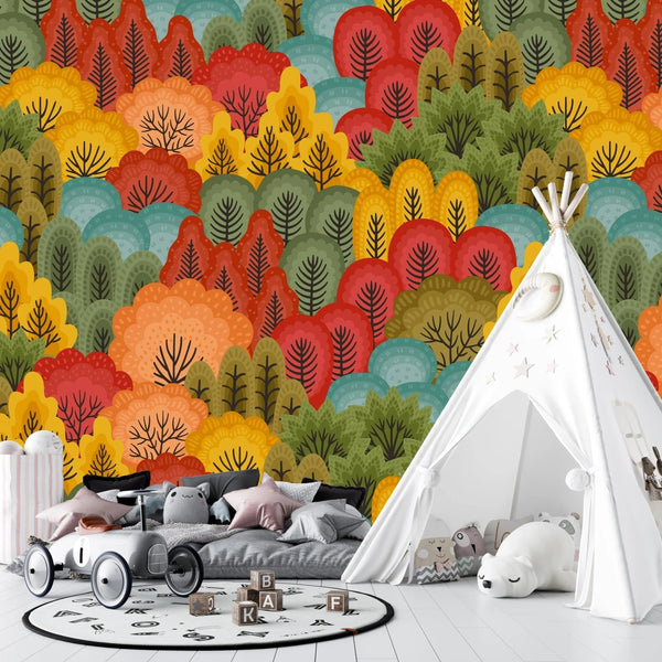 Autumn Forest, Trees Wallpaper, Seamless Pattern Mural, Oversized Custom Size Wall Art, Non - Woven, Non - Adhesive, Modern Wall Paper, Removable - Adawall Wallpaper - Registered Trade Accounts Only, Wallpaper Wholesale Account - W78058 - Adawall Wholesale - Wallpaper Wholesaler