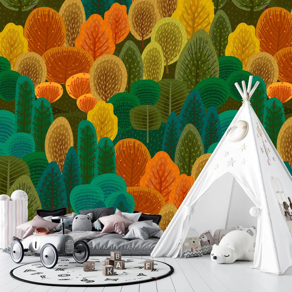 Autumn Forest Wallpaper, Seamless Pattern Mural, Oversized Custom Size Wall Art, Non - Woven, Non - Adhesive, Modern Wall Paper, Removable - Adawall Wallpaper - Registered Trade Accounts Only, Wallpaper Wholesale Account - W78024 - Adawall Wholesale - Wallpaper Wholesaler