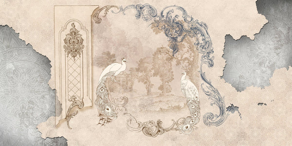 Baroque With Birds Wallpaper, Classic Style Mural, Oversized Custom Size Wall Art, Non - Woven, Non - Adhesive, Modern Wall Paper, Removable - Adawall Wallpaper - Registered Trade Accounts Only, Wallpaper Wholesale Account - W77650 - Adawall Wholesale - Wallpaper Wholesaler