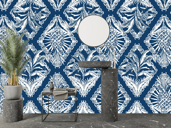 Retro Tropical Style Wallpaper, Seamless Pattern Mural, Oversized Custom Size Wall Art, Non-Woven, Non-Adhesive, Modern Wall Paper, Removable