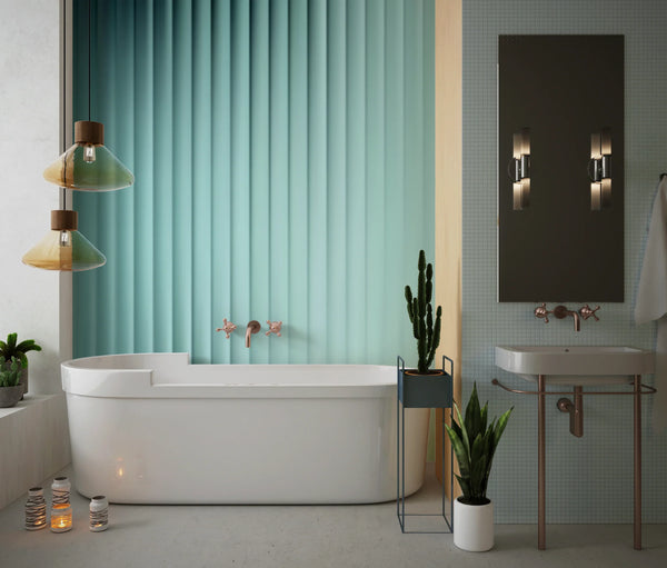 Corrugated Glass Effect Wallpaper, Blue, Green Mural, Oversized Custom Size Wall Art, Non-Woven, Non-Adhesive, Modern Wall Paper, Removable