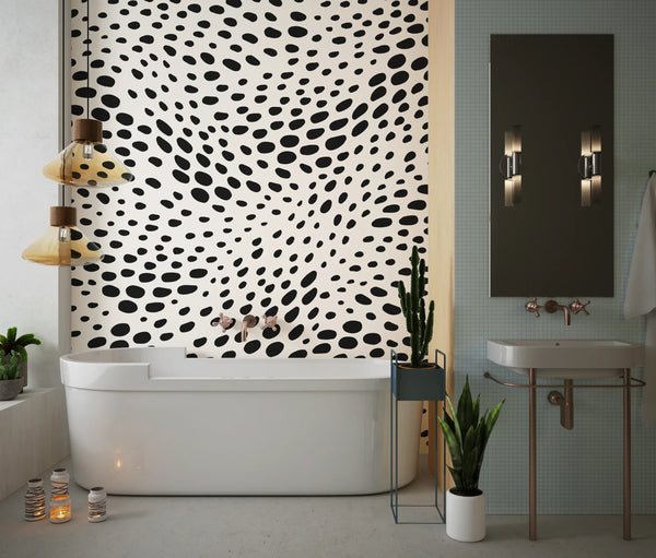 Abstract Dot Waves Wallpaper, Seamless Pattern Mural, Oversized Custom Size Wall Art, Non-Woven, Non-Adhesive, Modern Wall Paper, Removable