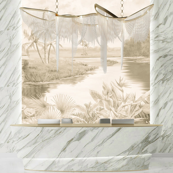 Tropics, Lake Wallpaper, Forest Mural, Oversized Custom Size Wall Art, Non-Woven, Non-Adhesive, Modern Wall Paper, Removable