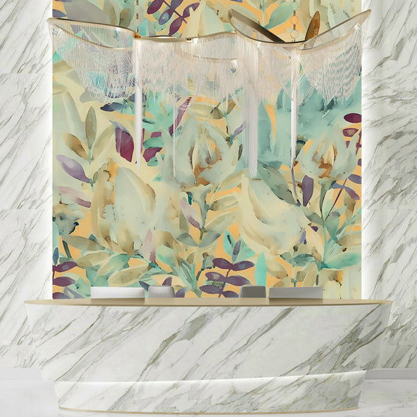 Colorful Flowers Wallpaper, Watercolor Mural, Oversized Custom Size Wall Art, Non-Woven, Non-Adhesive, Modern Wall Paper, Removable