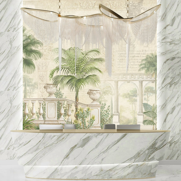 Tropics Wallpaper, Architecture Mural, Oversized Custom Size Wall Art, Non-Woven, Non-Adhesive, Modern Wall Paper, Removable