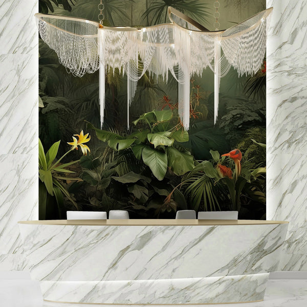 Green Forest Landscape Wallpaper, Tropical Plants Wall Mural, Oversized Custom Size Wall Art, Non-Woven, Non-Adhesive, Modern Wall Paper, Removable