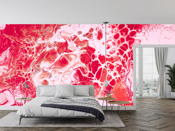 Red Harmony Wallpaper, Artistic Mural, Oversized Custom Size Wall Art, Non-Woven, Non-Adhesive, Modern Wall Paper, Removable