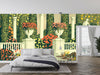 Flower Beds Wallpaper, Terrace in the Park Mural, Oversized Custom Size Wall Art, Non-Woven, Non-Adhesive, Modern Wall Paper, Removable