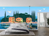 Mediterranean Landscape Wallpaper, Boats, Sea Mural, Oversized Custom Size Wall Art, Non-Woven, Non-Adhesive, Modern Wall Paper, Removable