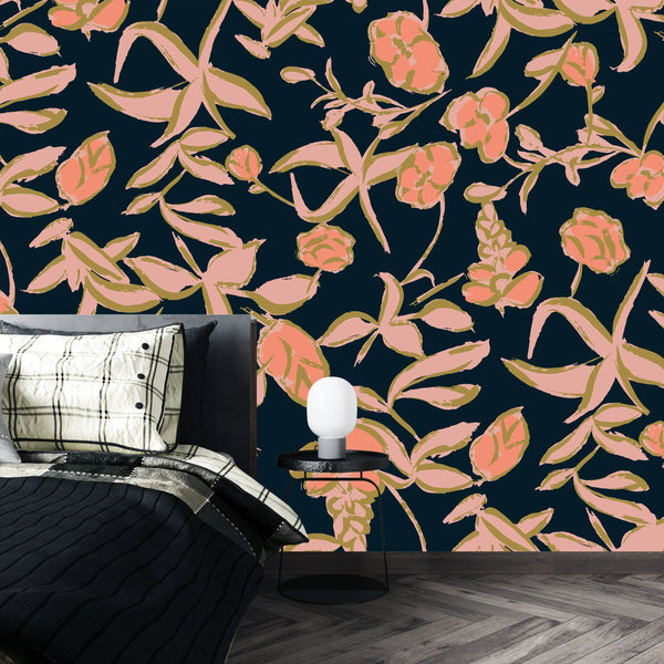 Colorful Floral Wallpaper, Seamless Pattern Mural, Oversized Custom Size Wall Art, Non-Woven, Non-Adhesive, Modern Wall Paper, Removable