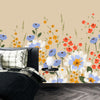 Colorful Floral Wallpaper, Seamless Pattern Mural, Oversized Custom Size Wall Art, Non-Woven, Non-Adhesive, Modern Wall Paper, Removable