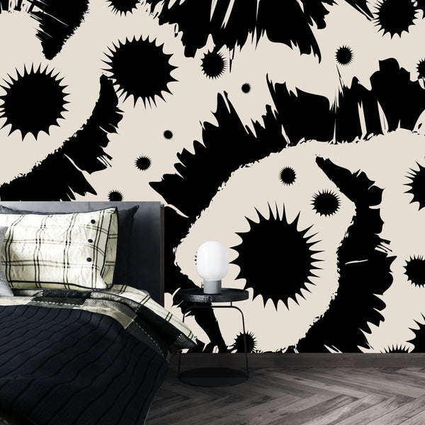 Black Splashes Wallpaper, Seamless Pattern Mural, Oversized Custom Size Wall Art, Non-Woven, Non-Adhesive, Modern Wall Paper, Removable