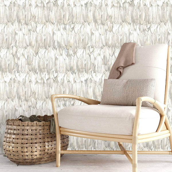 Beige Feathers Pattern Embossed Wallpaper, Tropical 3D Textured Birds Vivid Wallcovering - Adawall Wallpaper - Registered Trade Accounts Only, Wallpaper Wholesale Account - 9913-2 - Adawall Wholesale - Wallpaper Wholesaler