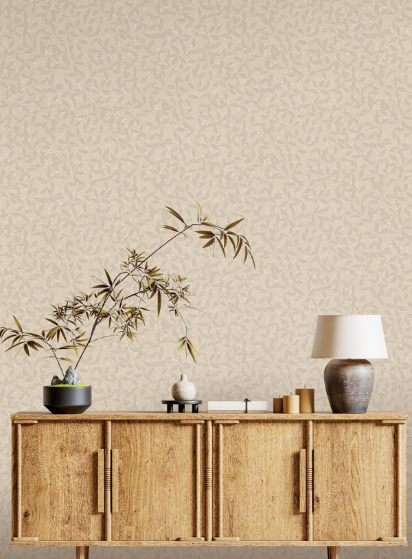 Beige Leaf Pattern Wallpaper, Natural Wallpaper, Modern & Minimalist Wall Covering, Modern Look Neutral Colors Glittering Wallcovering - Adawall Wallpaper -Registered Trade Accounts Only, Wallpaper Wholesale Account - 25109-3 - Adawall Wholesale - Wallpaper Wholesaler