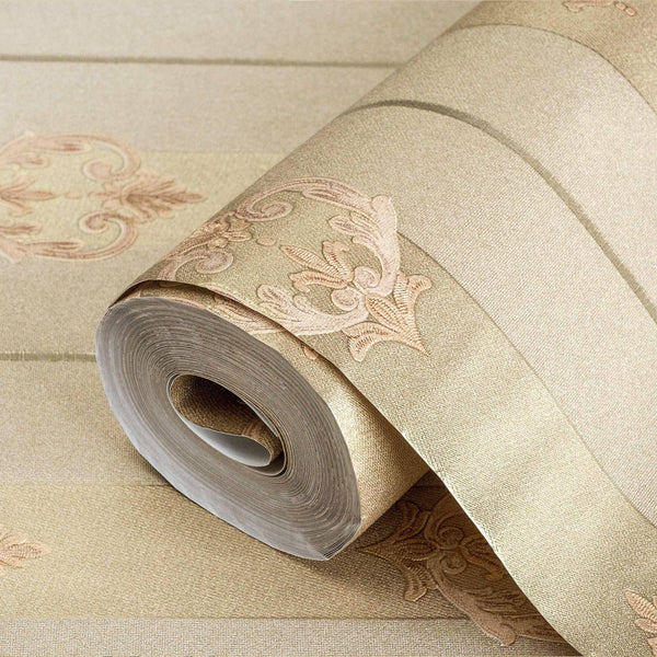 Beige Ornate Striped Wallpaper, Deep Embossed Regal Vintage Damask Wallcovering - Adawall Wallpaper - Registered Trade Accounts Only, Wallpaper Wholesale Account - 7804-4 - Adawall Wholesale - Wallpaper Wholesaler