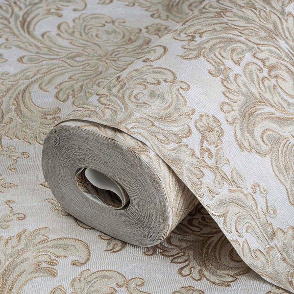 Beige Rich Baroque Damask Wallpaper Deep Embossed Shimmering Vintage Design - Adawall Wallpaper - Registered Trade Accounts Only, Wallpaper Wholesale Account - 7807-1 - Adawall Wholesale - Wallpaper Wholesaler